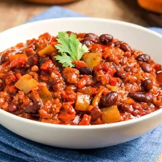 A bowl of beef and bean chili